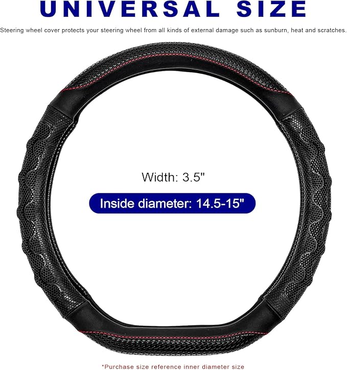 D-Shaped Steering Wheel Cover, Leather Car Wheel Protector with 3D Honeycomb Anti-Slip Design, Universal Breathable Comfy Cov