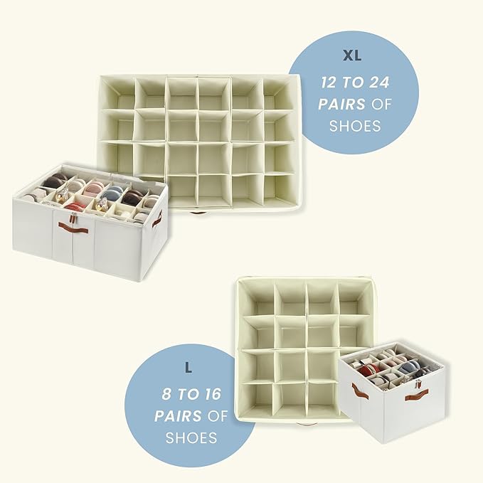 OrganiHaus Large Shoe Storage Bin for Closet, Shoe Organizer Box Fits up to 16 Pairs, Collapsible Fabric Shoe Basket w/Clear 