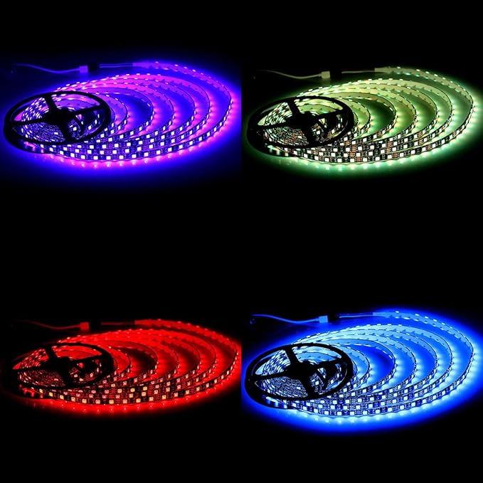 SUPERNIGHT LED Strip Lights, 16.4FT 5M SMD 5050 Waterproof 300LEDs RGB Color Changing Flexible LED Light Strip for Bedroom, TV Back Lighting, Christmas, Valentine's Day (Black PCB)