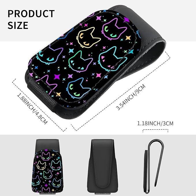 Sunglasses Holder for Car Visor, PU Leather Glasses Clip Organizer, Cute Magnetic Eyeglass Holder for Vehicle Sun Visor, Car Interior Accessory for Women & Men Neon Outline Cat