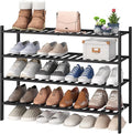 viewcare Black 4-Tier Long Shoe Rack, Bamboo Wood, 33-Inch