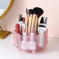 LINFIDITE 360°Rotating Makeup Brush Holder Cosmetic Display Case Clear Makeup Lip Gloss Organizer Case with 5 Slots Round Tur
