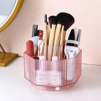 LINFIDITE 360°Rotating Makeup Brush Holder Cosmetic Display Case Clear Makeup Lip Gloss Organizer Case with 5 Slots Round Tur