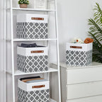 Temary 11x11x11 Cube Storage Bins Cube Organizer Bins 4 Pack Canvas Storage Bin for Home, Cube Storage Basket with Leather Ha