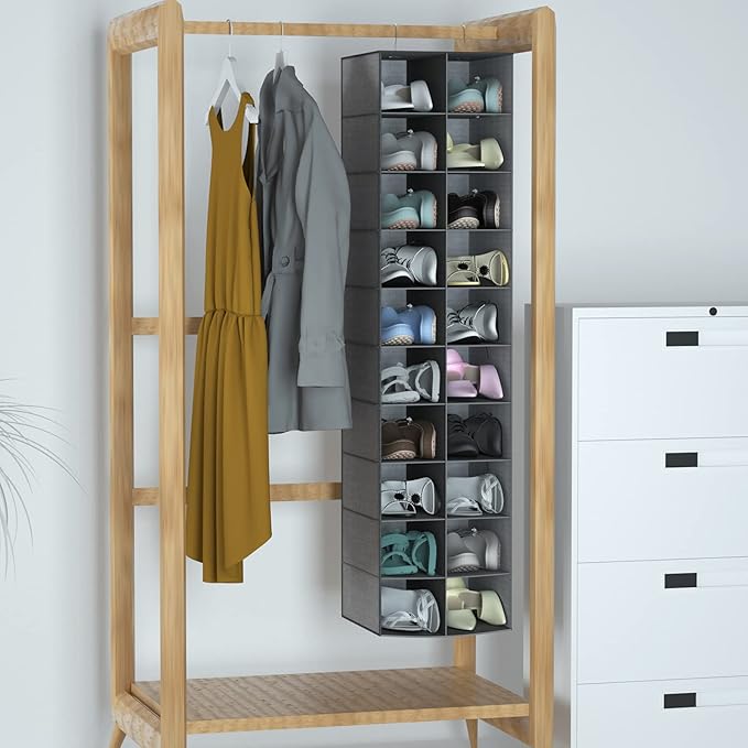 coastal rose Hanging Shoe Organizer for Closet, 20 Sections Hanging Closet Organizer and Storage Shelves, Space Saving Shoe R