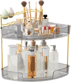 FELIZHOUSE 2-Tier Makeup Organizer for Vanity & Bathroom Countertop – Acrylic Storage Shelf with Perfume Tray & Makeup Brush 
