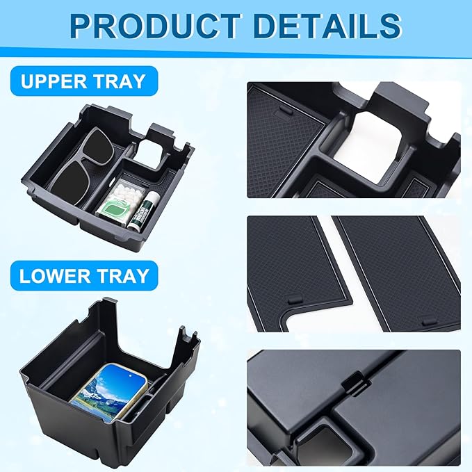 TOPINSTALL 2-Layer Trays Compatible with 2025 2026 Ford Bronco 4 Doors Automatic Transmission ONLY, Full Size Bronco Center Console Organizer (Not for Manual Transmission & 2 Doors & Bronco Sport)
