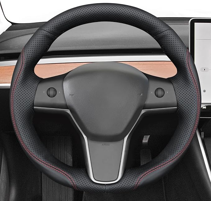 MEWANT Hand Stitched Steering Wheel Cover for Tesla Model 3 2017-2023 / Model Y 2020-2023 for Tesla Model 3/Y Accessories