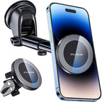 PTz Words for MagSafe Windshield Mount - Magnetic Phone Holder for Car, Suction Cup, High Heat Resistant, Super Strong Magnets, Compatible with iPhone, Galaxy & Other Smartphones