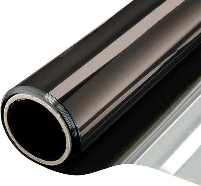WPCTEV One Way Window Film Daytime Privacy Static Cling Self Adhesive House Film Glass Window Tint Heat Control Mirror Film Black & Silver 6 Mil 35.4 Inch x 32.8 Feet