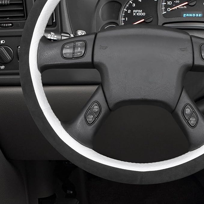 MEWANT Hand Stitch Steering Wheel Cover for Chevy Silverado 1500 2003 9002 Athsuede Embossed Faux Leather Steering Wrap