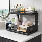 Under Sink Organizer Upgrade To Professional Rails,2-Tier Dual Pull Out Cabinet Storage,Height Adjustable Slide Out Drawers F