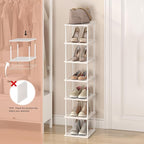 Vertical Tall Shoe Rack Organizer for Entryway -7 Tier Free Standing Slim Narrow Bamboo Wood Corner Stackable Shoe Boots Stor