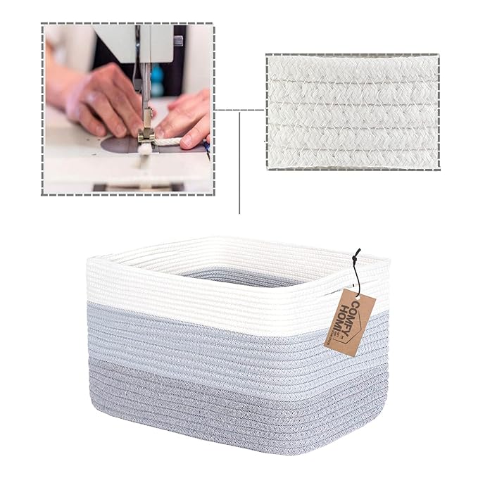 COMFY-HOMI 3PACK Cotton Rope Woven Basket With Handles for Shelves, Toy, Book, Cloth Storage Basket for Organizing|13.5" x 11