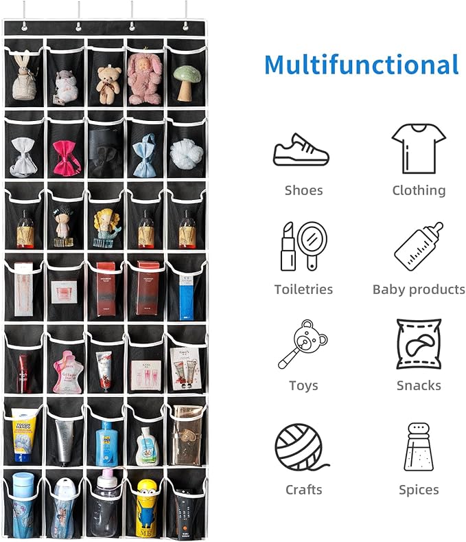 SAVERHO 35 Pockets Over the Door Shoe Organizer, Hanging Shoe Organizer for Door with 35 Mesh Pockets Large Capacity Shoe Han