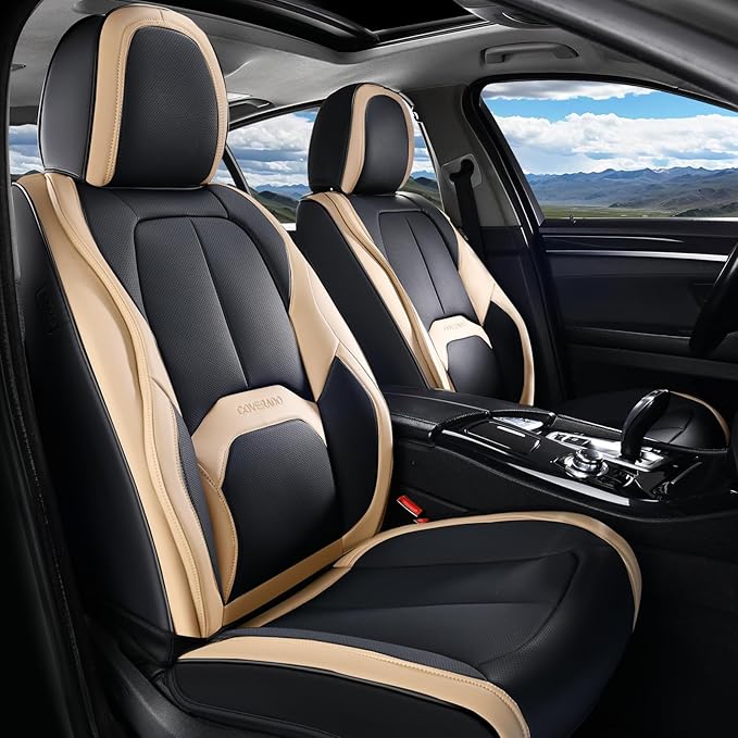 Coverado Seat Covers, Premium Nappa Leather Car Seat Covers Front Seats, Waterproof Car Seat Protector with Lumbar Support, F