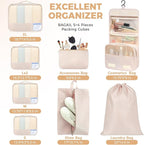 BAGAIL 9 Set Packing Cubes with Packing List Luggage Packing Organizers for Travel Accessories (Cream)