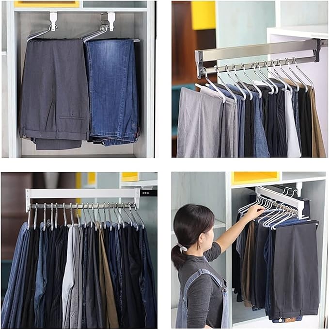 Pull Out Clothes Rail Extendable Pull Out Closet Rod - Wardrobe Pull-Out Trousers Rack, Extendable Clothes Rail 30-80 Cm, Clo