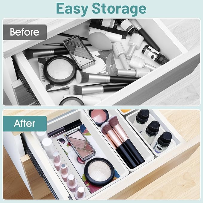 WOWBOX 25 PCS Plastic Drawer Organizer Set, 4 Sizes Desk Drawer Divider Organizers and Storage Bins for Makeup, Jewelry, Gadg