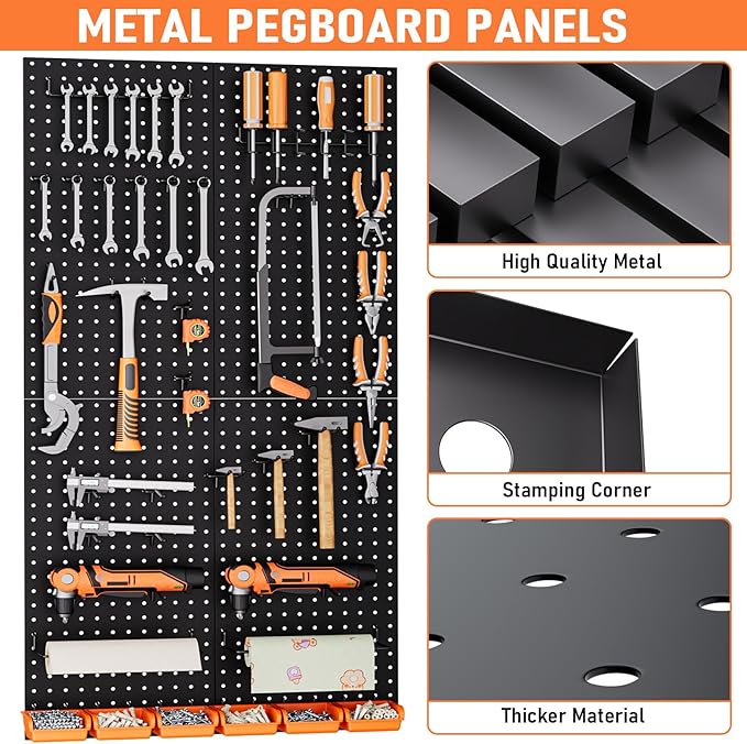 INCLY 48x24 Inch Metal Peg Board Kit with 1/4" Pegboard Hooks Accessories, 4PCS Pegboard Panels and 156PCS Black Pegboard Wal