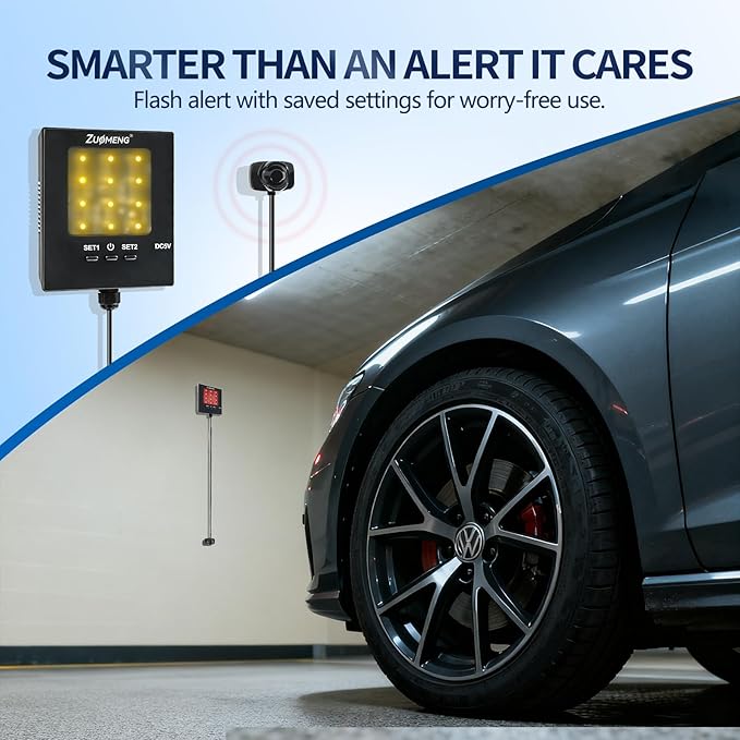 Adjustable Garage Parking Sensor with Tri-Color LED Distance Indicator, Ultrasonic Detection & Auto/Manual Modes for Safe Ind