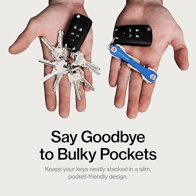 KeySmart Original Key Holder - Compact Key Organizer for Key Chain, Minimalist Clutter-Free EDC Keychains Key Ring, Blue, 14 