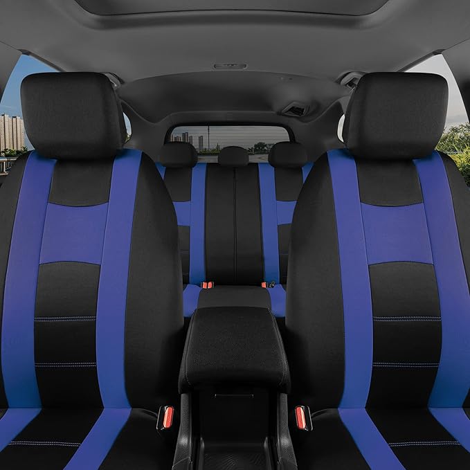 BDK carXS Seat Covers for Cars, Blue Two-Tone with Matching Back Seat Cover, Made to Fit Most Auto Truck Van SUV, Interior Ca