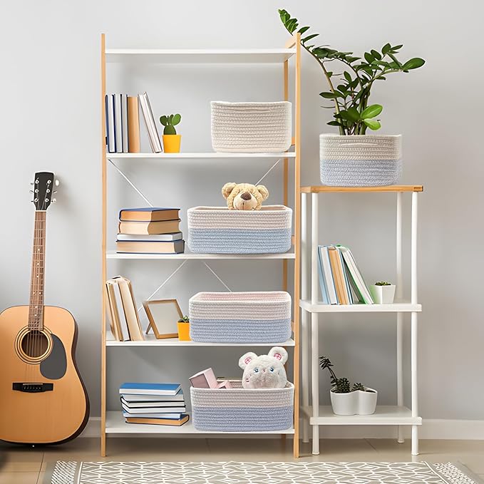 COMFY-HOMI 11.5"x7.5"x4.7" Storage Baskets for Organizing | Cotton Rope Woven Basket | Toy Storage Bin Box | Basket for Shelv