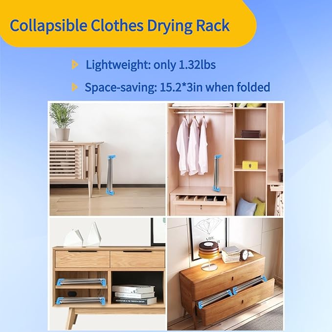 Lmaray Portable Travel Garment Rack, Upgraded Easy Folding Mini Drying Clothes Rack, Retractable Drying Rack for Laundry, Tra