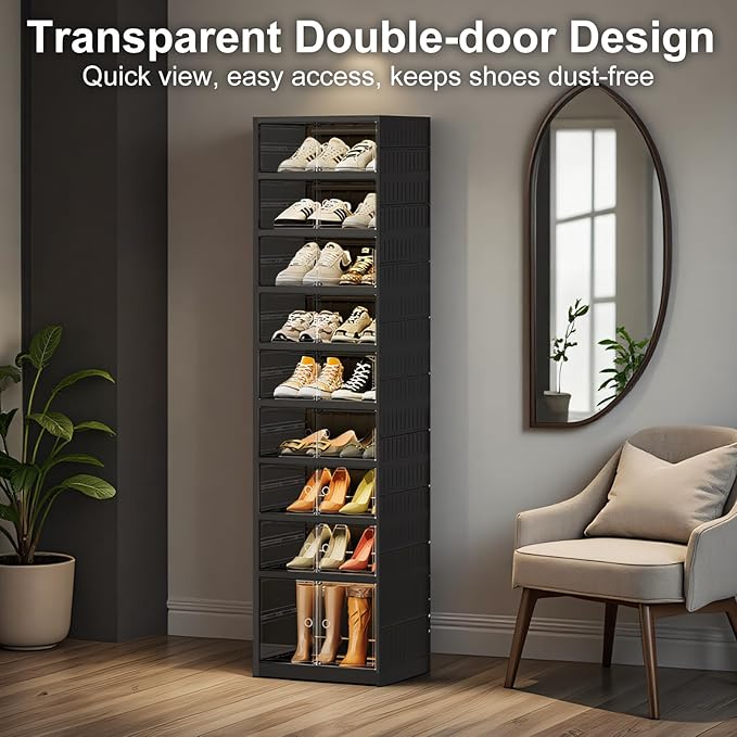 SYNCVIBE Shoe Rack Organizer for Closet Entryway Foldable Sneaker Storage Shoe, Collapsible Shoe Cabinet, Stackable Shoe Stor