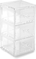 Huang Acrylic Clear Stackable Upright 3-Drawer Organizer, Makeup Jewelry Accessories Cosmetic Countertop Storage Display 3.5 