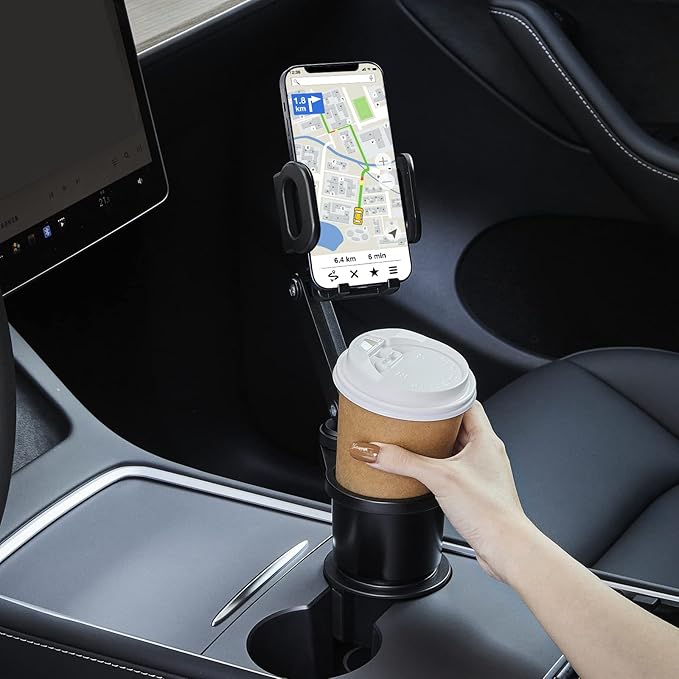 THIS HILL 2-in-1 Cup Holder and Cell Phone Holder - with 360° Rotating Stand and Adjustable Base for All iPhone Models and Sm