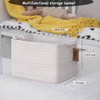 COMFY-HOMI 3PACK Cotton Rope Rectangular Storage Baskets for Living Room, Baby Room, Office (All White, 13.5" x 11" x 9.5")