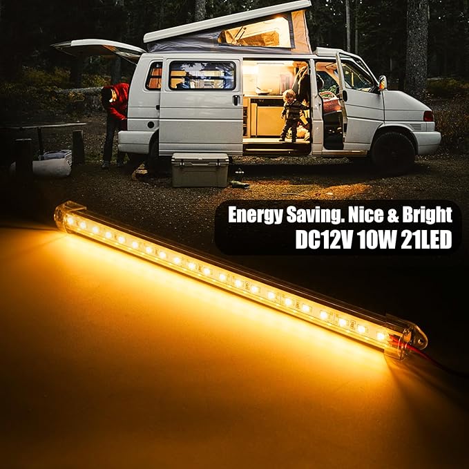 10 Pack DC12V LED Lights Strip Bar Interior Lighting for Enclosed Cargo Trailer, Car, RV, Truck, Camper, Van, Boat, Cabinet - Warm White