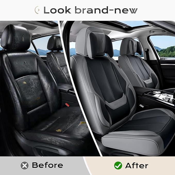 Coverado Seat Covers Full Set, 5 Seats Seat Covers for Cars, Waterproof Nappa Leather Car Seat Covers with Head Pillow, Seat 