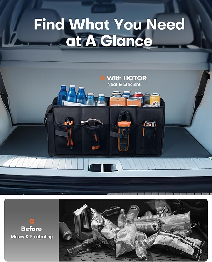 HOTOR Trunk Organizer - Car Organizer, Foldable Trunk organizer for SUVs & Sedans, Sturdy Car Organization for Car Accessories