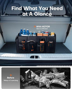 HOTOR Foldable Trunk Organizer - SUVs & Sedans, Sturdy Car Organization With 2 Compartments, Black, 23.6x14.2x10.6