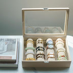 Bracelets Organizer Rods Bangles Display Holder, Clear See through Lid Leather Velvet Jewelry Storage Box Case for Women, 4 R