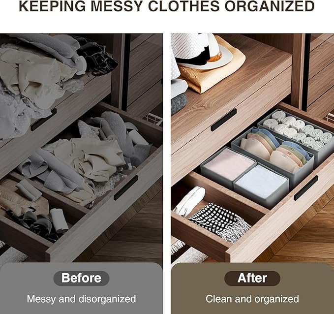 DIMJ Drawer Organizer Clothes Set of 8, Foldable Closet Drawer Organizer, Underwear Drawer Box, Fabric Drawer Dividers for Ba