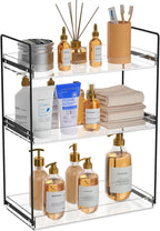 Bathroom Countertop Organizer, 3 Tier Metal Vanity Counter Skincare Shelf, Matte Black Under Sink with Acrylic Tray, Home Sto