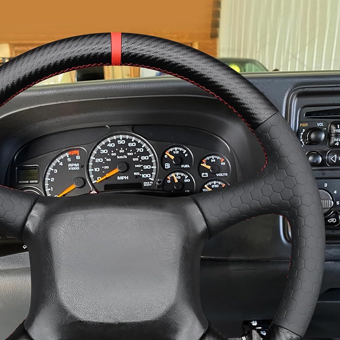 MEWANT DIY Steering Wheel Cover for Chevy Silverado 1500 Astro Blazer C/K Made of PU Carbon Fiber Embossed Faux Leather