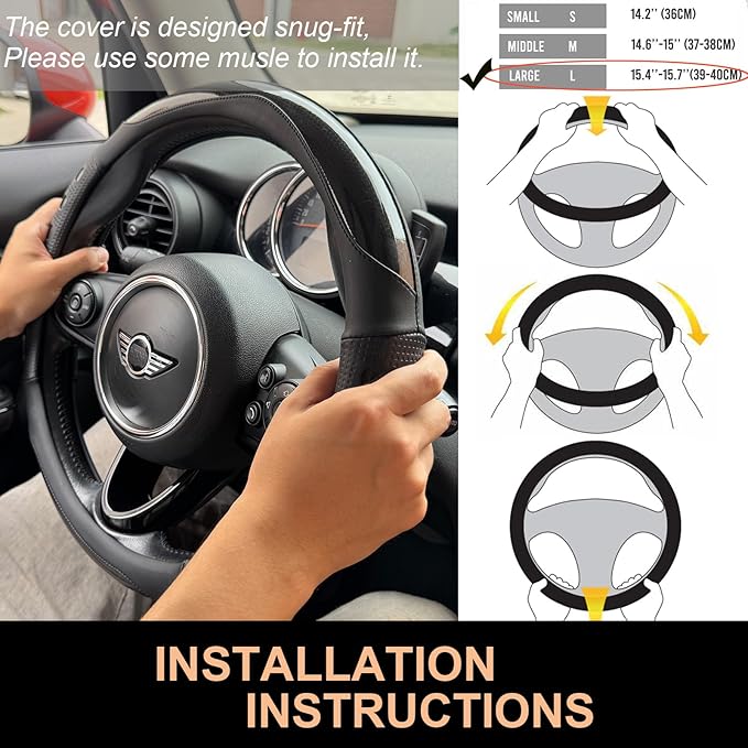 PINCTROT Large Size Race Grip Steering Wheel Cover, Anti Slip Silicone Perforated Design with Soft Touch Padding, Enhanced Grip for Sporty Driving 15.5-15.75 Inch (Racing Black)