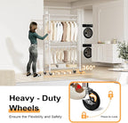 M MZG Heavy Duty Rolling Garment Rack 3 Tiers Adjustable Wire Shelving Clothes Rack with 2 Rods and Side Hooks,Storage Closet