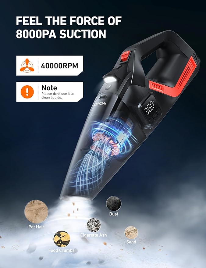 AstroAI 4-in-1 Car Vacuum Cleaner and Tire Inflator Portable with Accessories Air Compressor Digital Dual Values Display, 150