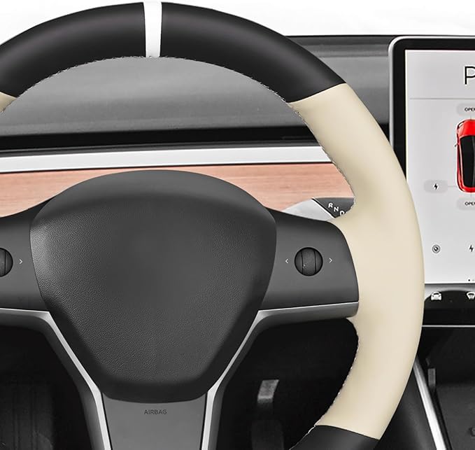 MEWANT Tesla Steering Wheel Cover - Hand Stitched for Model 3 (2017-2023) & Model Y (2020-2023) Accessories