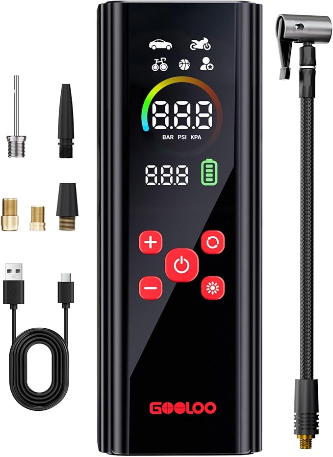GOOLOO AP150 PRO Tire Inflator Portable Air Compressor, Upgraded UI Color LED Screen & 4X Faster Car Air Pump with Pressure Gauge, 12V Electric Tire Pump with Auto Shut-off for Car,Bike,Ball