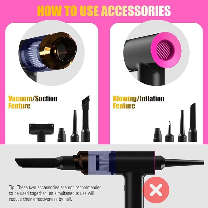 Handheld Car Vacuum Portable Cordless - Mini, Portable | Dual Suction (7500pa & 12000pa) | 4-in-1 Vacuum Cleaner, Blower, Inf