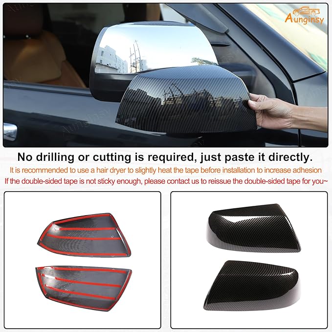Car Door Rear View Mirror Cover Trim Compatible with Toyota Tundra 2007-2021 Sequoia 2008-2020 Exterior Rearview Mirror Housing Cap Protector Accessories, Only Fit Without Turn Signal Lights Version