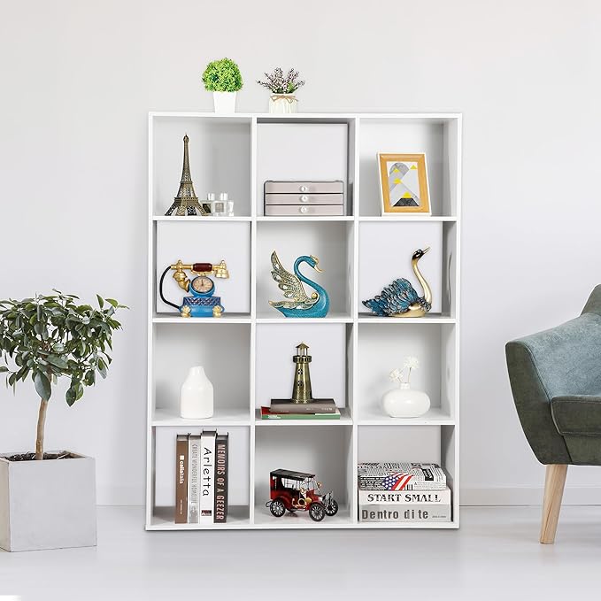 SUPER DEAL 12-Compartment Open Shelf Bookcase, 47 inch Wide Cube Storage Cabinet Wood Cubical Bookshelves Display Unit with 6