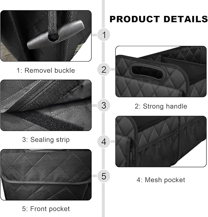 Sun Walker Car Trunk Organizer, Collapsible Auto Storage Box Cargo Organizer with Reinforced Handle, Multi-Pocket Waterproof Ox